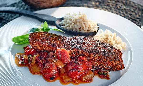 Neven Maguire's Pan Seared Cajun Salmon with Italian Pepper Dressing