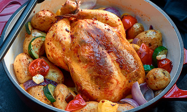 Roast Nduja Chicken with Mediterranean Vegetables