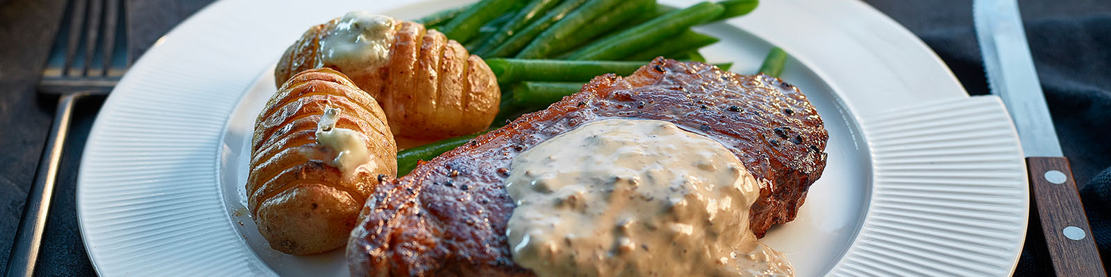 Neven Maguire's Striploin Steak with Mushroom & Truffle Sauce and Honey-Glazed Hasselback Potatoes