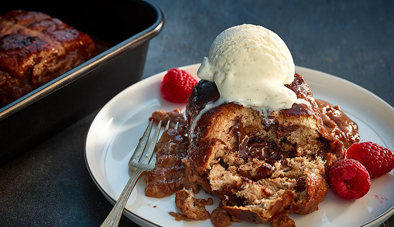 Neven Maguire's Chocolate Hot Cross Bun Bread & Butter Pudding