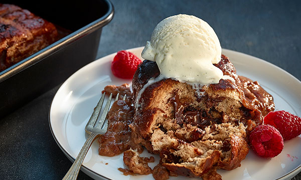 Chocolate Hot Cross Bun Bread & Butter Pudding