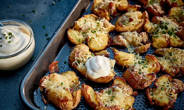 Crushed Baby Potatoes with Hegarty’s Cheddar 