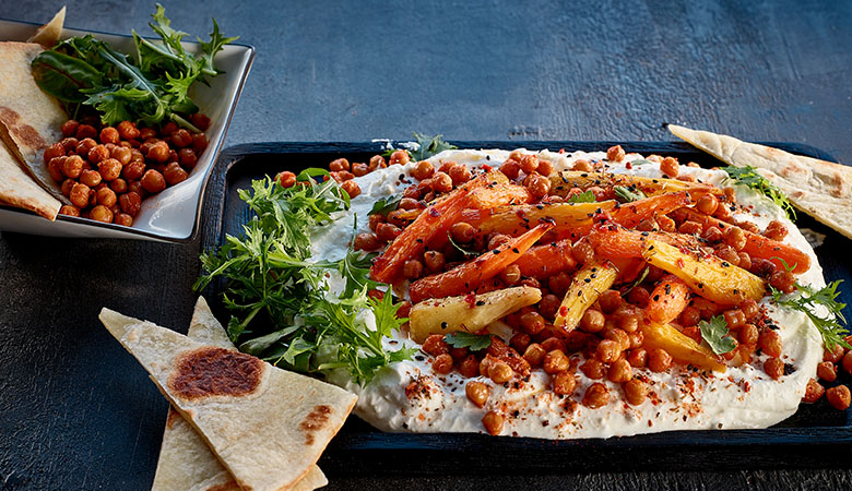 Neven Maguire's Honey Roasted Carrots with Whipped Feta & Harissa Chickpeas