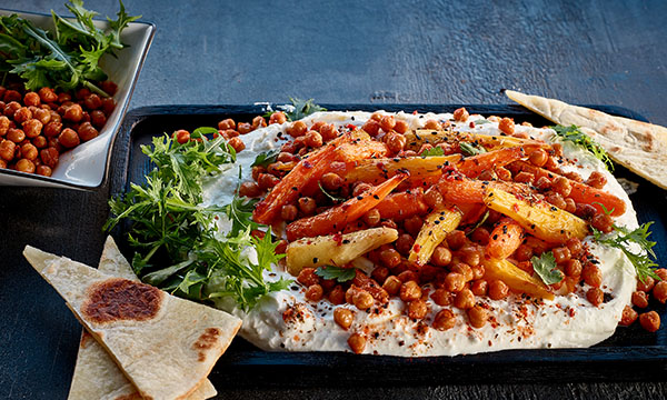 Honey Roasted Carrots with Whipped Feta & Harissa Chickpeas