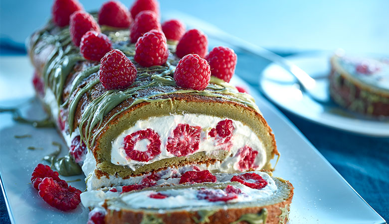 Neven Maguire's Lemon Pistachio Roulade with Raspberries