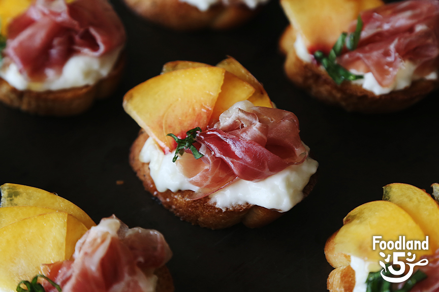 Peach Burrata Crostini