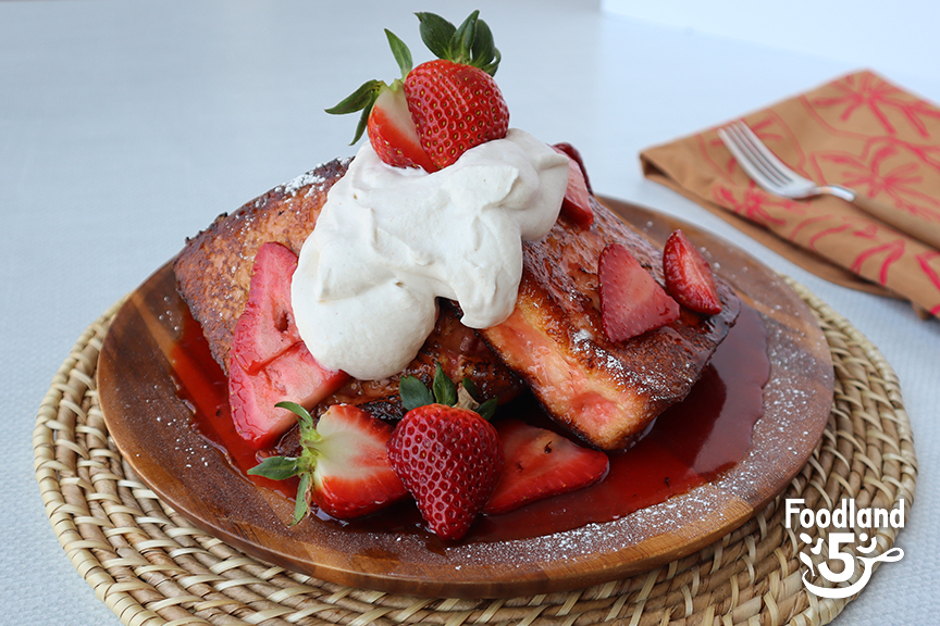 Guava Sweetbread French Toast with Strawberries & Cream
