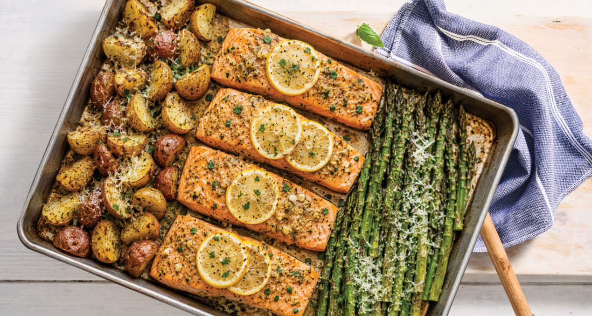 Sheet Pan Lemon Garlic Salmon with Asparagus & Potatoes
