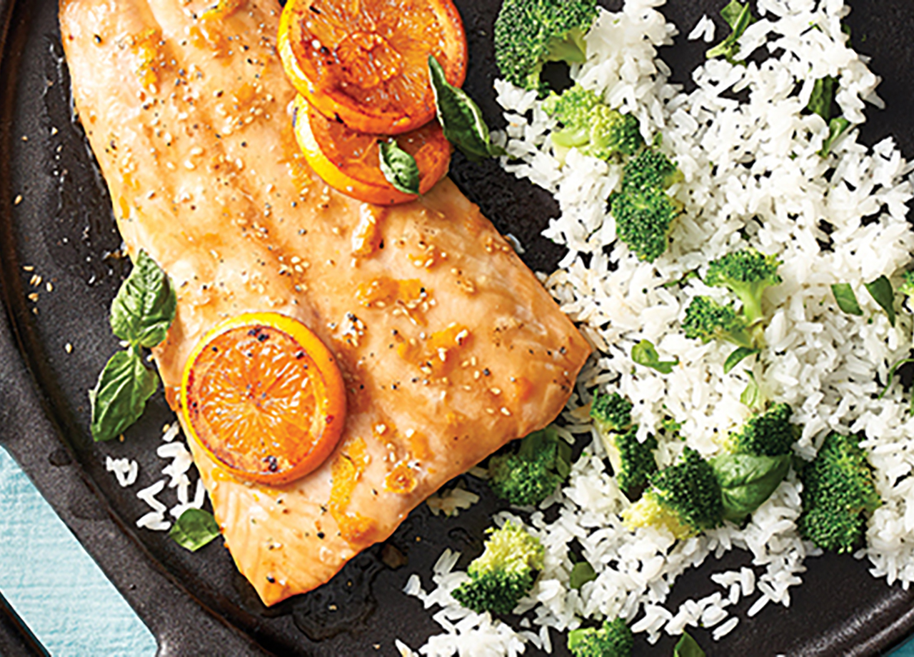 Orange-Glazed Salmon with Broccoli Rice