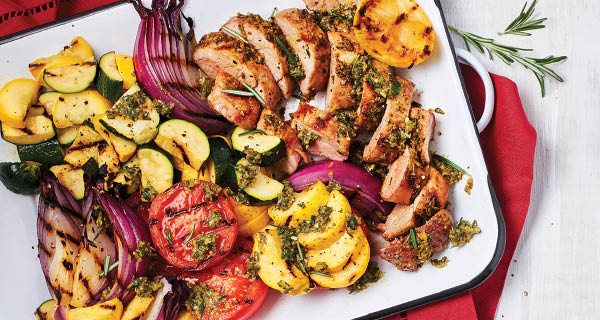Rosemary-crusted Pork Tenderloin with Grilled Veggies