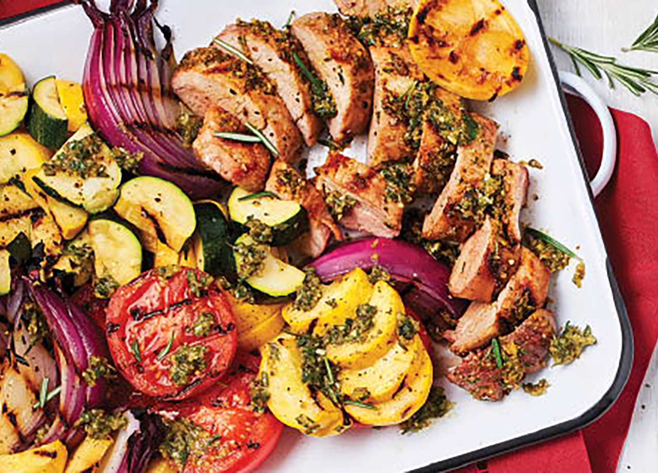 Rosemary-crusted Pork Tenderloin with Grilled Veggies