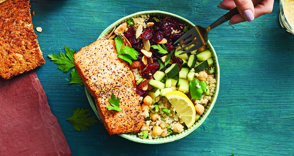 Salmon and Chickpea Quinoa Bowl