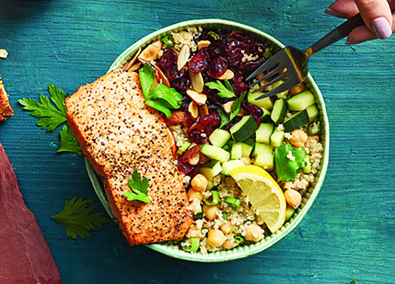 Salmon and Chickpea Quinoa Bowl