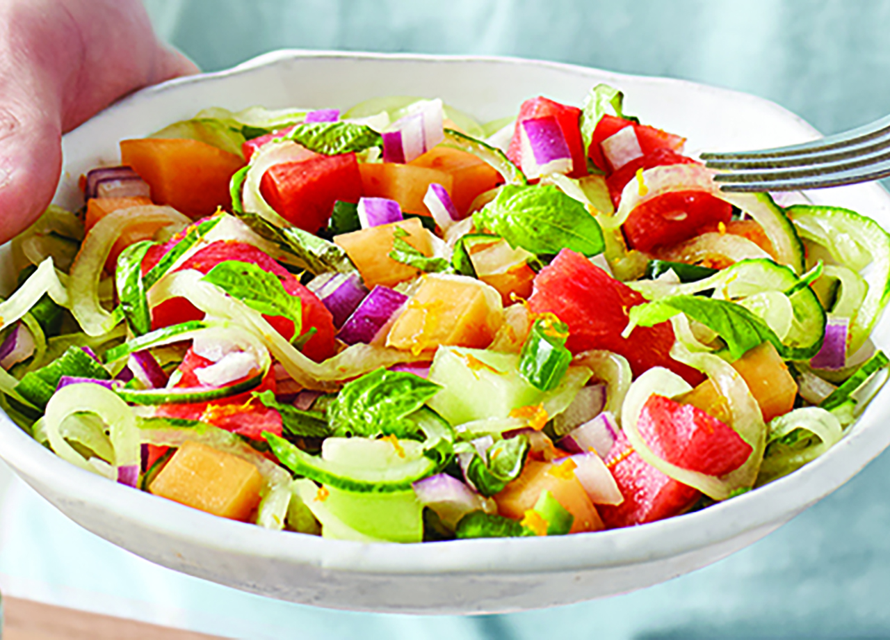 Spiralized Cucumber Melon Salad