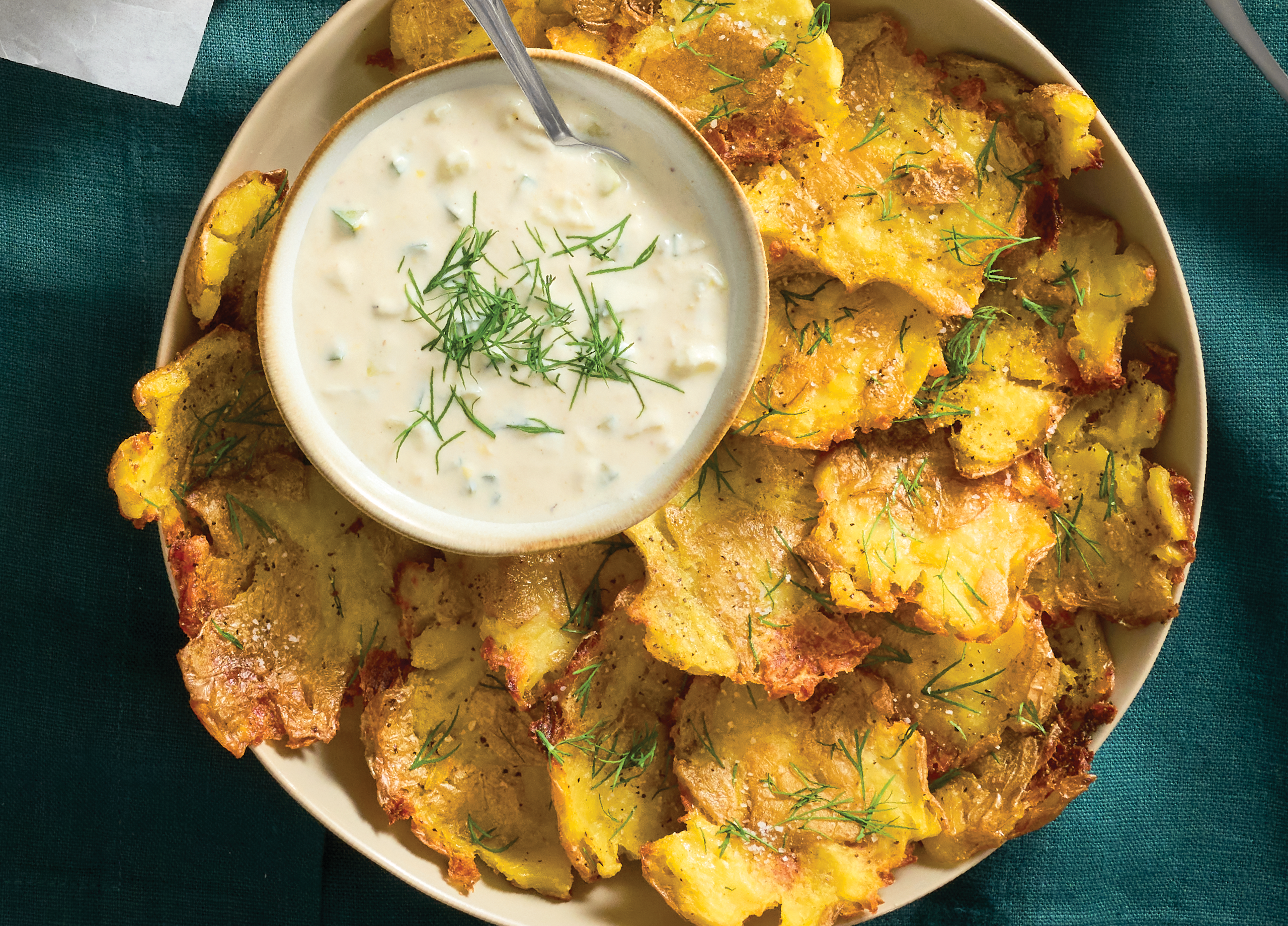 Smashed Potatoes with Greek Yogurt Dip 
