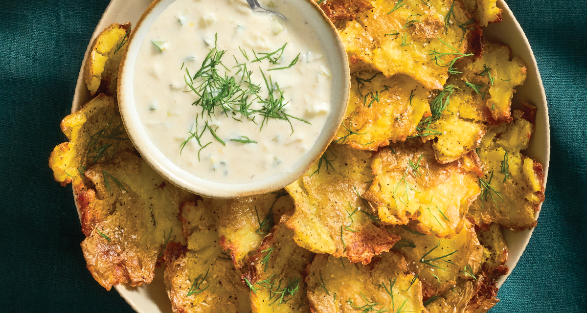 Smashed Potatoes with Greek Yogurt Dip