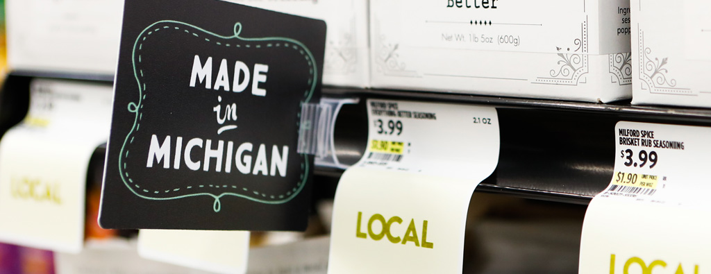 Shelf tag for local products at Fresh Thyme Market