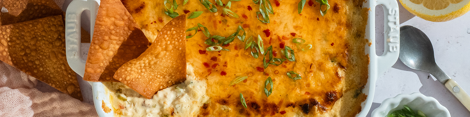 Crab Rangoon Dip with Baked Wonton Chips