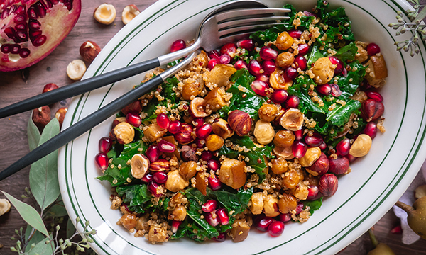 Kale and Quinoa Winter Salad with Pears and Pomegranate