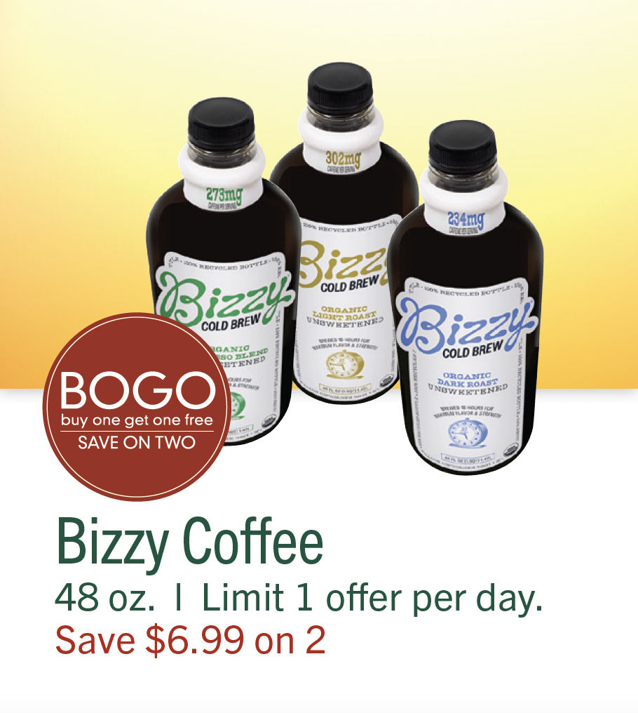 L&B Extras Members: BOGO Bizzy Coffee, 48 oz., Limit 1 offer per day (Save $6.99 on 2)