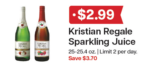 L&B Extras Members: $2.99 Kristian Regale Sparkling Juice 25-25.4oz (Limit 2) 