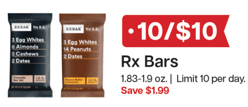 L&B Extras Members: 10/$10 RxBar Bars 1.83-1.9 oz. (Limit 10) Expires 01/07/26