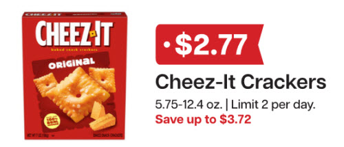 L&B Extras Members: $2.77 Cheez-Its Crackers 5.75-12.4 oz. (Limit 2 per day) Expires 02/04/26