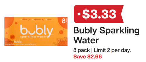 L&B Extras Members: $3.33 Bubly Sparkling Water 12-oz.8 pack (Limit 2 per day) Expires 02/11/26