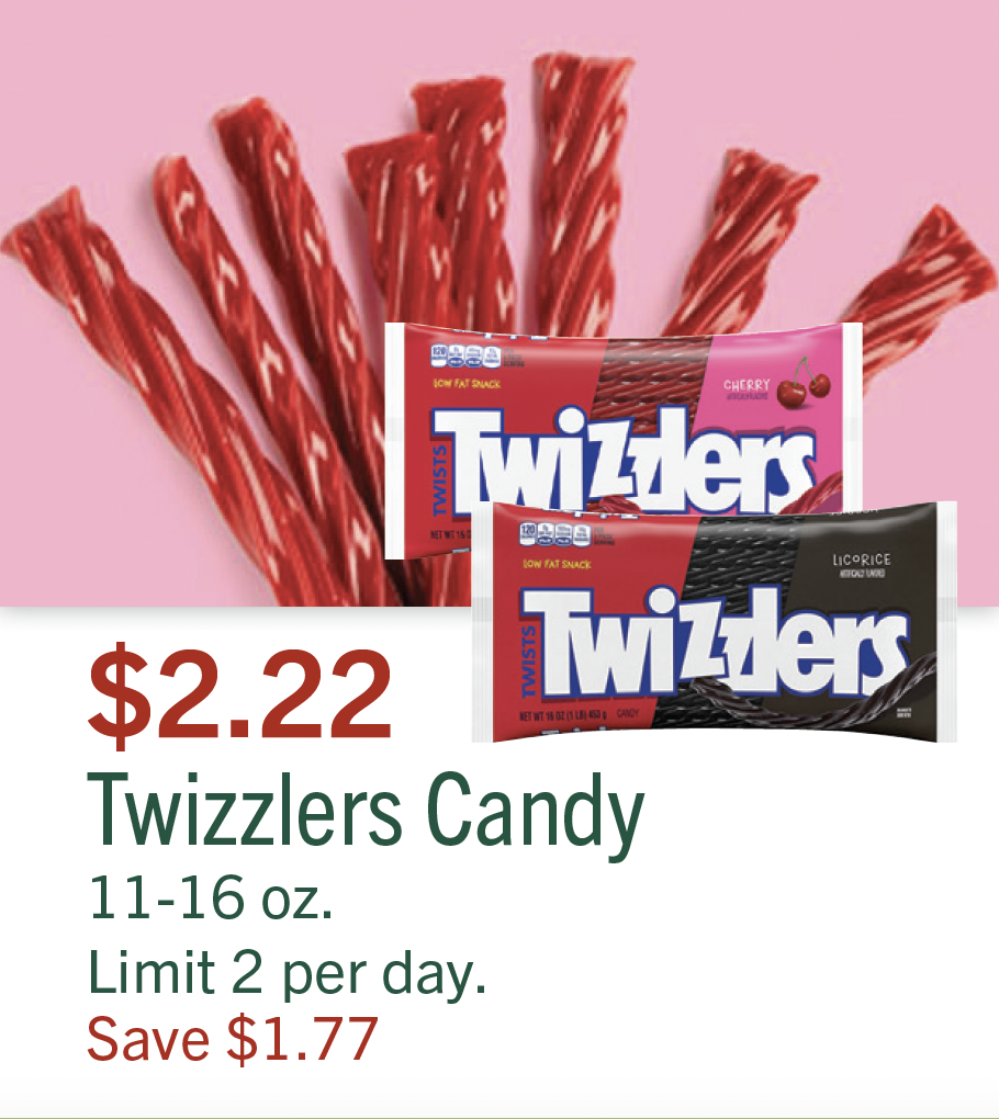 L&B Extras Members: $2.22 Twizzlers Candy, 11-16 oz. Limit 2 per day (Save $1.77)