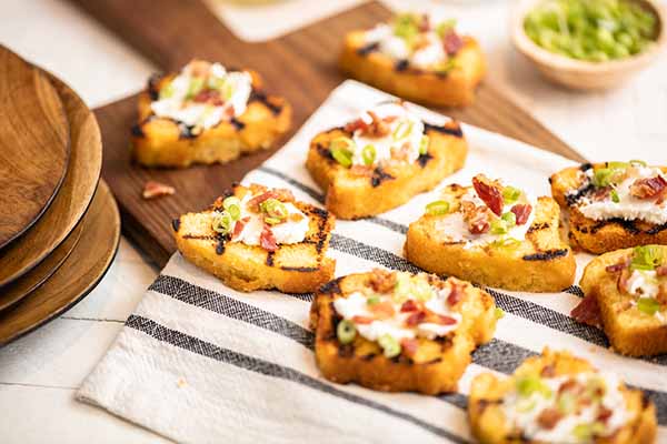 Grilled Cornbread with Goat Cheese, Bacon & Chives