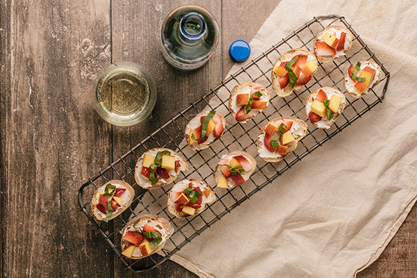 Recipe: Strawberry and Peach Bruschetta with Honey Goat Cheese & Basil
