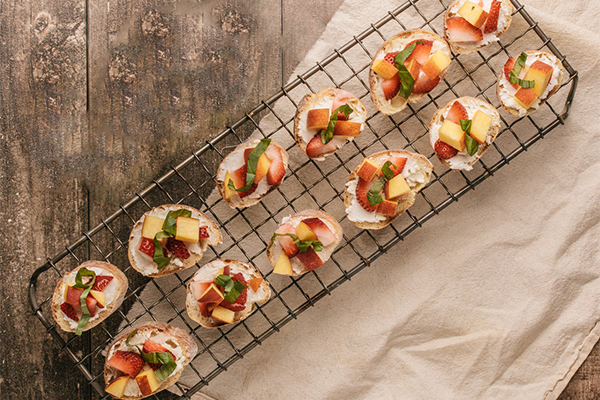 Recipe: Strawberry and Peach Bruschetta with Honey Goat Cheese & Basil