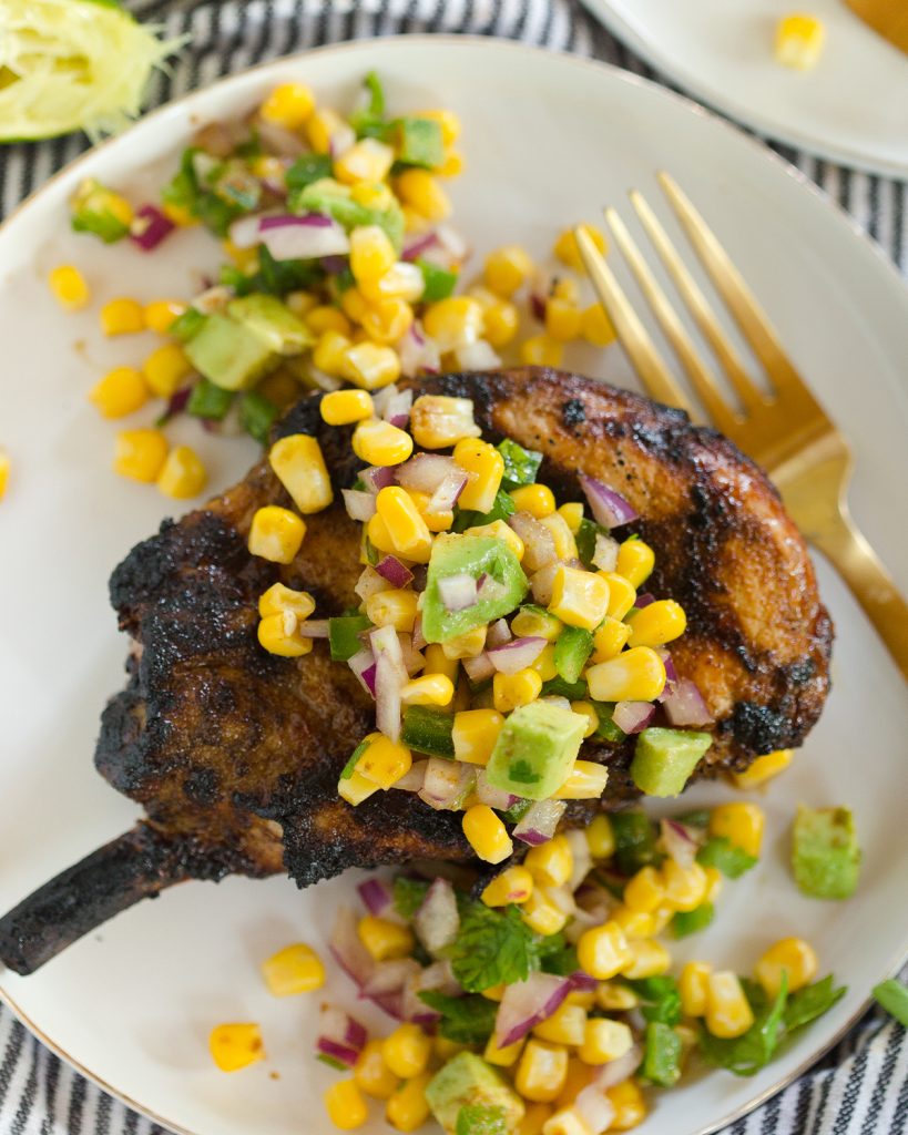 Grilled Ancho Pork Chops & Corn Salsa