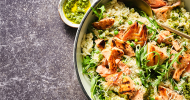 Grilled Salmon Pesto Risotto