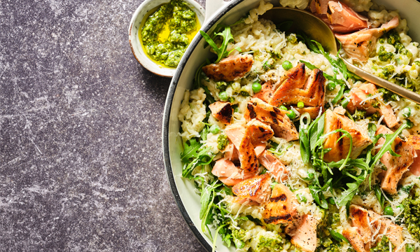 Grilled Salmon Pesto Risotto