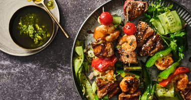 Teriyaki Tornado Steak and Prawn Kebabs