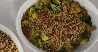Brussel Sprouts and Leek Gratin with Cranberry, Orange and Apricot stuffing