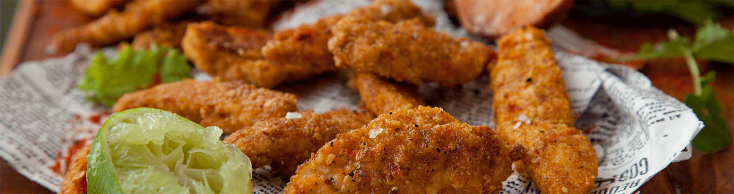 Oatie Chicken Goujons with Sweet Potato Wedges