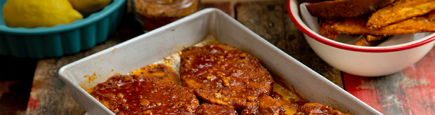 Peri Peri Pork Chops with Sweet Potato Wedges