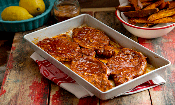 Peri Peri Pork Chops with Sweet Potato Wedges