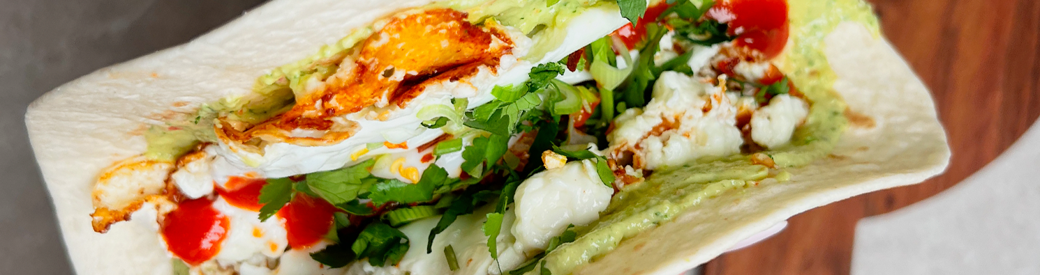 Mexican style Feta Fried Egg with Whipped Avocado Tortilla