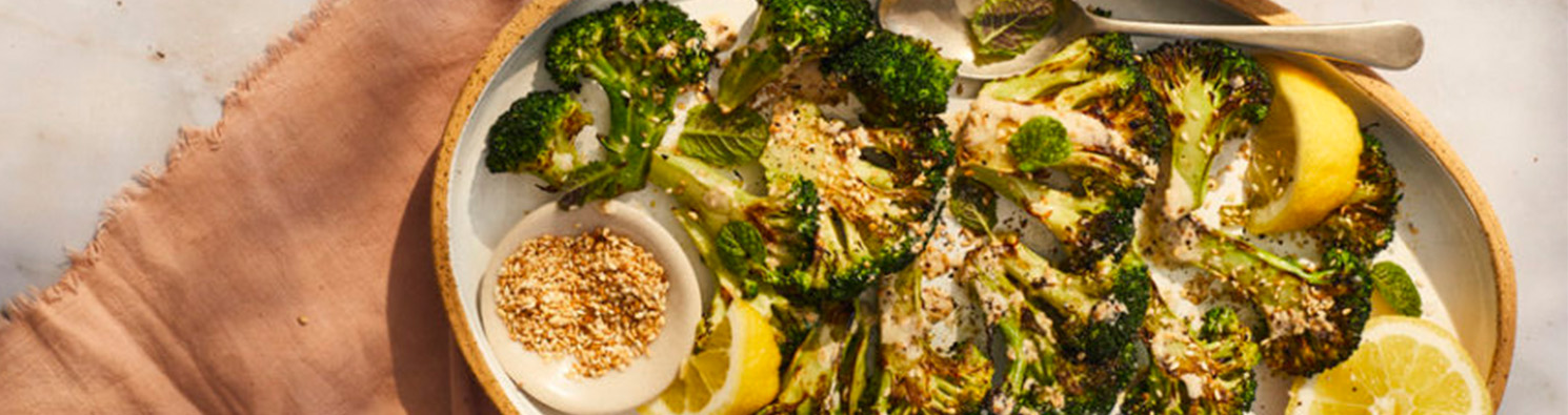 Kevin’s Barbecued Broccoli with Tahini & Lemon Dressing