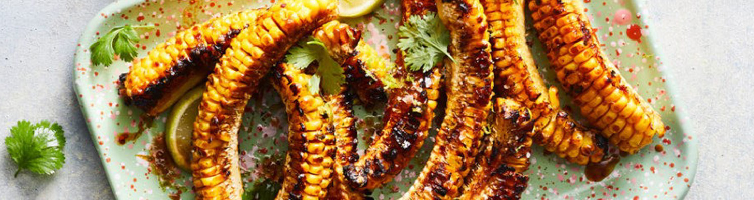 Sticky Charred Corn Ribs with a zingy coriander & lime mayo