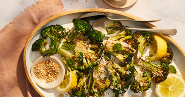 Kevin’s Barbecued Broccoli with Tahini & Lemon Dressing