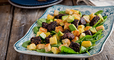 Black Pudding and Apple Salad with Honey Mustard Dressing