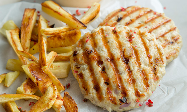 Turkey Burgers With Parsnip Chips