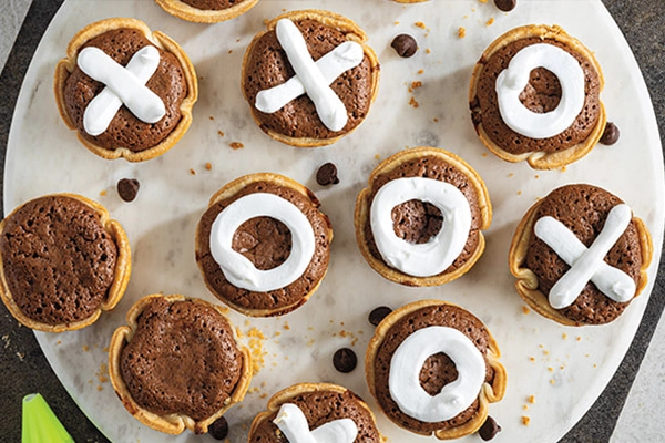 Xs and Os Fudgy Brownie Mini Pies