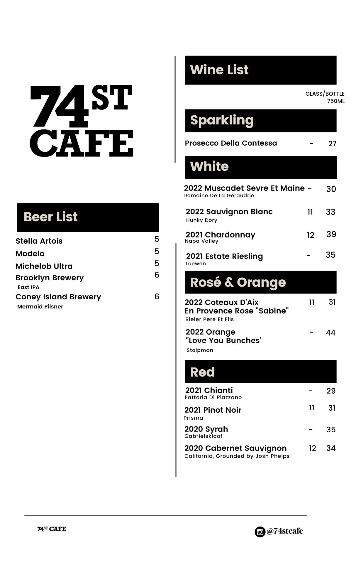 Beer & wine list 