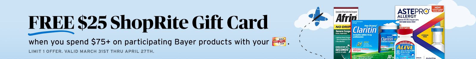 Free $25 gift card when you spend $75 or more on bayer products