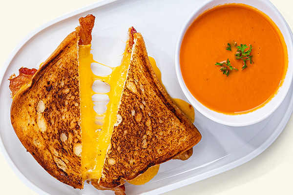 Bacon Grilled Cheese with Tomato Soup & Salad